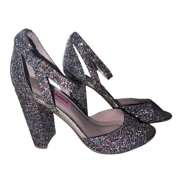 Betsey Johnson Shoes - Betsey Johnson Womens Glissten Ankle Strap Glitter 4” Heel Sandals, Size 8.5